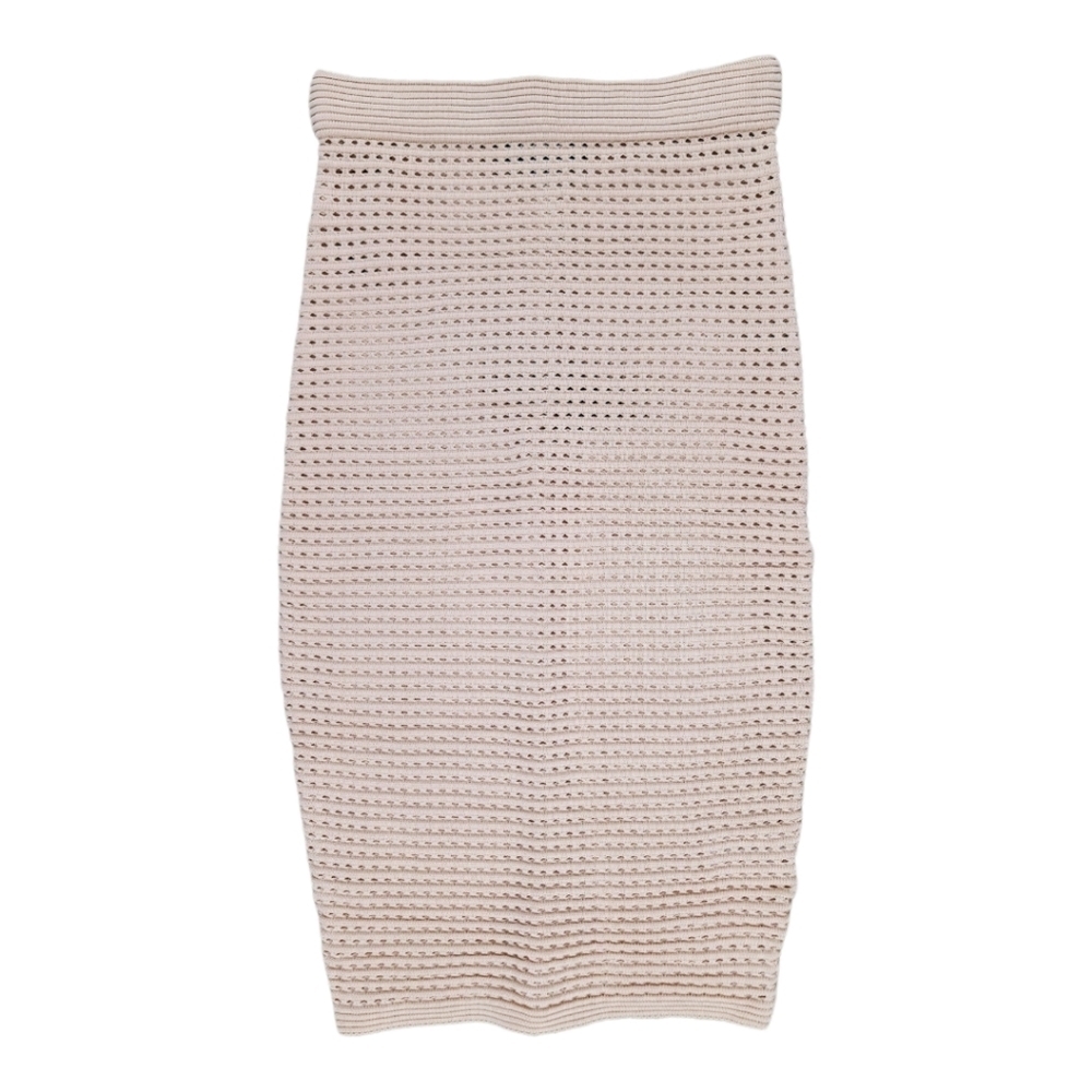 HERA COLLECTION Tan Crochet Waffle Pencil Skirt